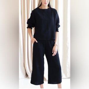 Koodeker Zoe Lounge Set in Black Cotton Gauze, size M